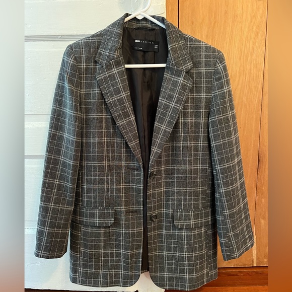Asos Plaid Check Boyfriend Blazer Long Gray - Picture 2 of 5